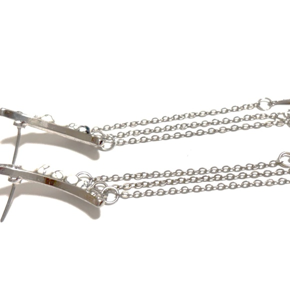 New - White Jasper and Silver Moon Drop Post Dangle Chain Earrings - Picture 3 of 3